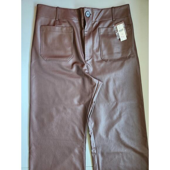 NWT Maeve The Colette Cropped Wide-Leg Faux Leather Pants Sz 34 Chocolate #7E413 - Picture 2 of 10
